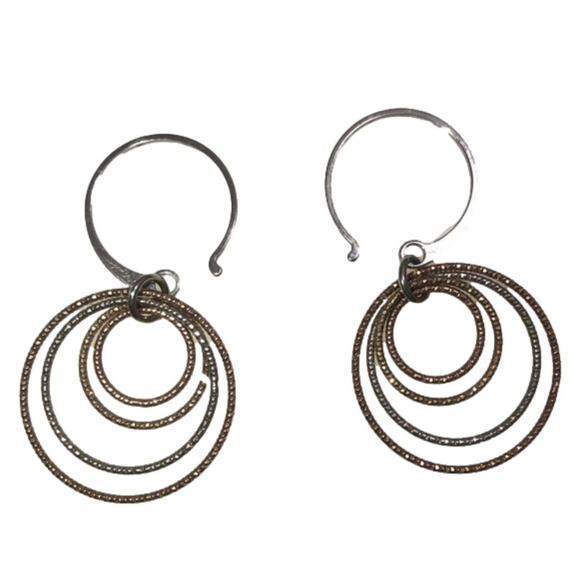 dyadema Sterling Silver Tri Colour Shepherds Hook Hoop Dangle Earrings 1.7” - Picture 1 of 4